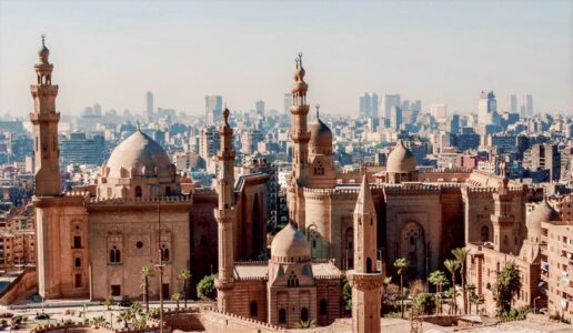 Mosque Madrassa of Sultan Hassan photo, panoramic view from fortress in Cairo - Egypt